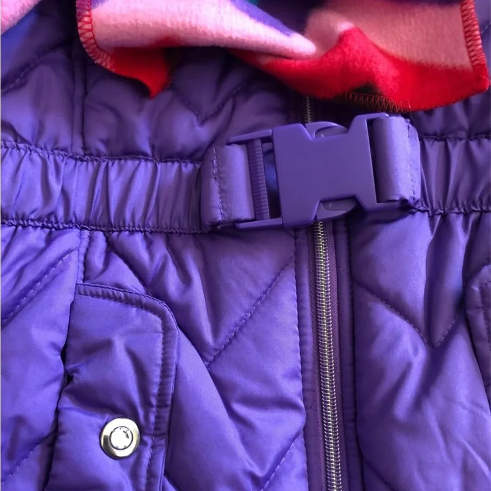 R1881 Quilt Puffer Hooded Purple Jacket with Scarf Kid Girls, size (M) 10/12 NWT